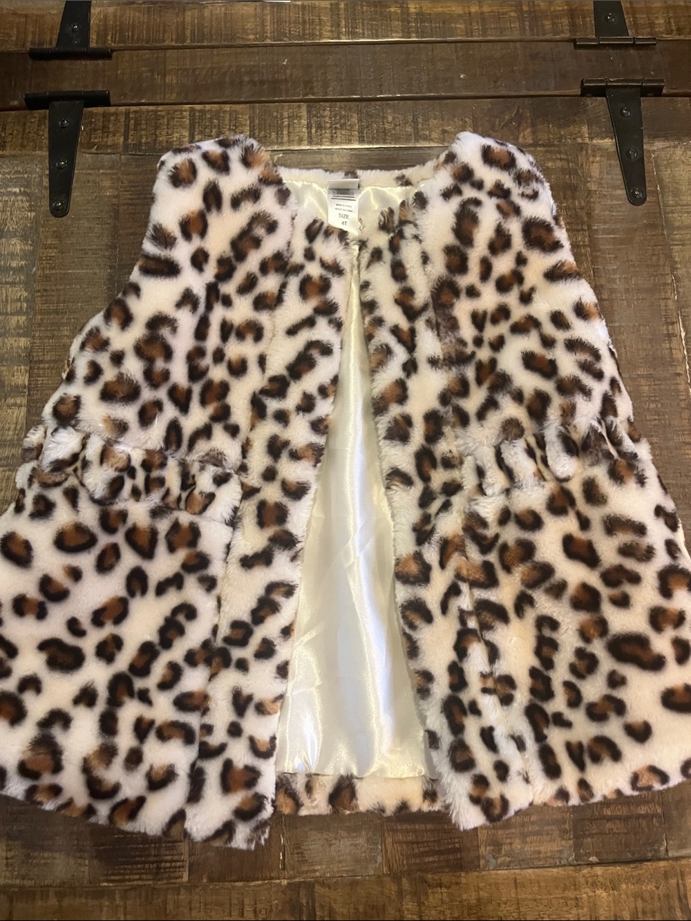 Little Me Girls' Faux Fur Leopard Vest in Cream, Brown & Black
